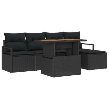 6-teiliges Garten Sofa Set mit Kissen Schwarz Poly Rattan
