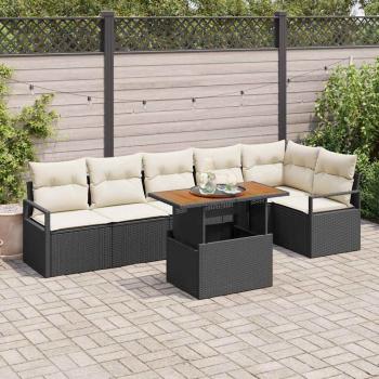 ARDEBO.de - 7-teiliges Garten Sofa Set mit Kissen Schwarz Polyrattan