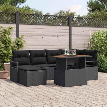 ARDEBO.de - 7-teiliges Garten-Sofa-Set mit Kissen Schwarzes Poly-Rattan