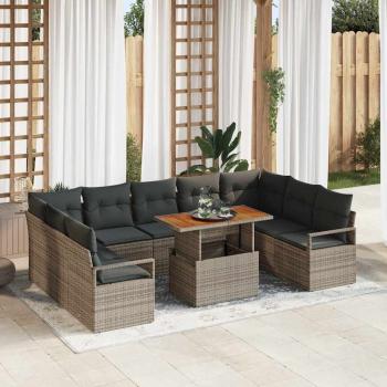 ARDEBO.de - 10-teiliges Garten Sofa Set mit Kissen Grau Poly Rattan