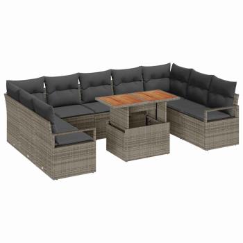 10-teiliges Garten Sofa Set mit Kissen Grau Poly Rattan