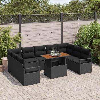 10-teiliges Garten Sofa Set mit Kissen Schwarz Poly Rattan