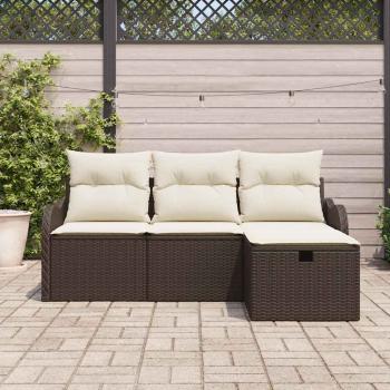 4-teiliges Garten-Sofa-Set mit Kissen Braun Poly Rattan