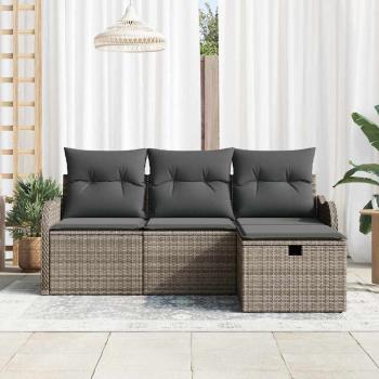 4-teiliges Garten Sofa Set mit Kissen Grau Poly-Rattan