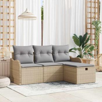 ARDEBO.de - 4-teiliges Garten-Sofa-Set mit Kissen Beige Poly-Rattan