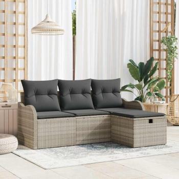 ARDEBO.de - 4-teilige Garten Sofa Set mit Kissen Hellgrau Poly Rattan