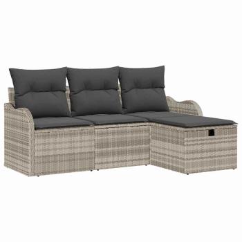 4-teilige Garten Sofa Set mit Kissen Hellgrau Poly Rattan