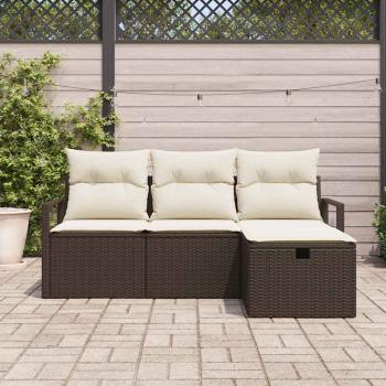 4-teilige Garten Sofa Set mit Kissen Braun Poly Rattan