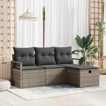 ARDEBO.de - 4-teiliges Garten Sofa Set mit Kissen Grau Poly Rattan