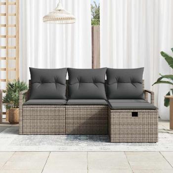 4-teiliges Garten Sofa Set mit Kissen Grau Poly Rattan