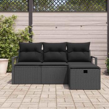 4-teiliges Garten Sofa Set mit Kissen Schwarz Poly Rattan