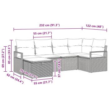 6-teiliges Garten-Sofaset mit Kissen Grau Poly-Rattan