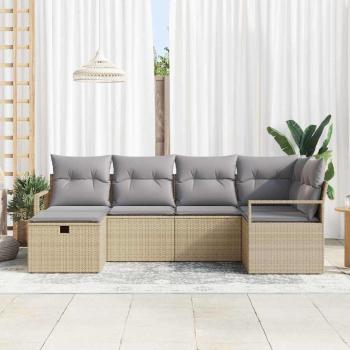 6-teiliges Garten-Sofa Set mit Kissen Beige Poly Rattan