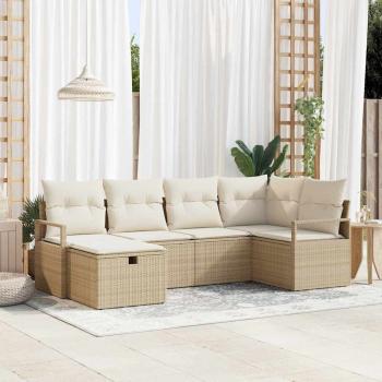 ARDEBO.de - 6-teiliges Garten-Sofa-Set mit Kissen Beige Poly-Rattan