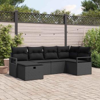 ARDEBO.de - Sofa Set mit Kissen mit Speicher Schwarz Poly-Rattan