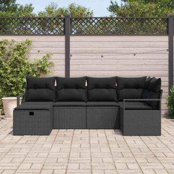 Sofa Set mit Kissen mit Speicher Schwarz Poly-Rattan