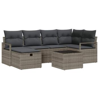 7-teilige Garten Sofa Set mit Kissen Grau Poly Rattan