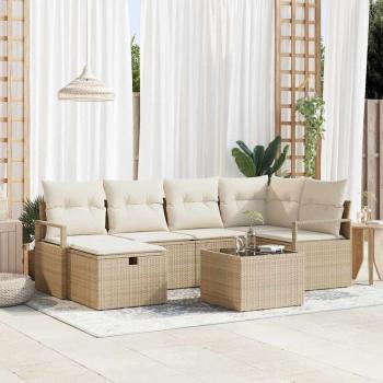 ARDEBO.de - 7-teiliges Garten-Sofa-Set mit Kissen Beige Poly-Rattan