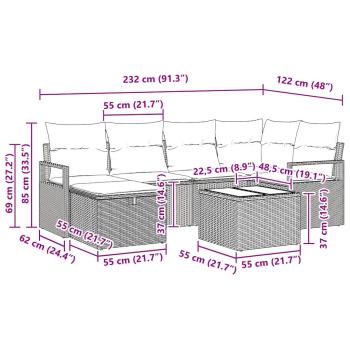 7-teiliges Garten-Sofa-Set mit Kissen Beige Poly-Rattan