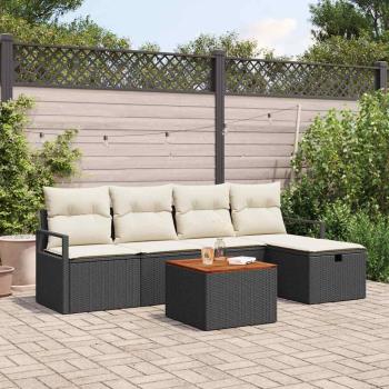 ARDEBO.de - 6-teiliges Garten Sofa Set mit Kissen Schwarz Poly Rattan