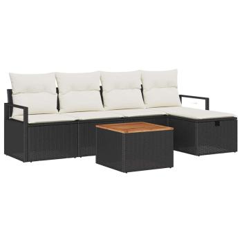 6-teiliges Garten Sofa Set mit Kissen Schwarz Poly Rattan