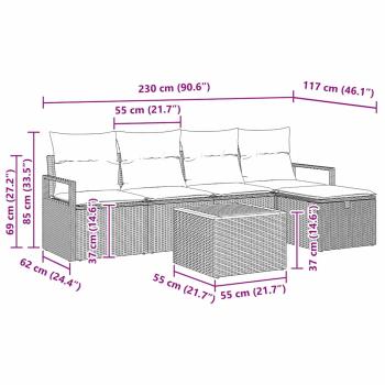 6-teiliges Garten Sofa Set mit Kissen Schwarz Poly Rattan