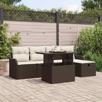 ARDEBO.de - 6-teiliges Garten Sofa Set mit Kissen Braun Poly Rattan