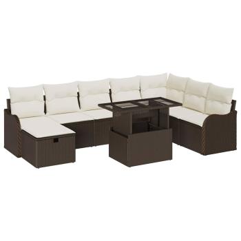 9-teiliges Garten-Sofa-Set mit Kissen Braun Poly-Rattan