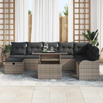 9-teiliges Garten Sofa Set mit Kissen in grauem Poly Rattan