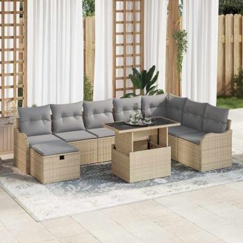 ARDEBO.de - 9-teiliges Garten-Sofa-Set mit Kissen Beige Poly Rattan