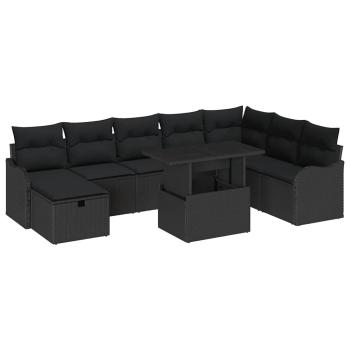 Gartensofa-set 9 Stk. Schwarz Poly-Rattan