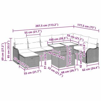 Gartensofa-set 9 Stk. Schwarz Poly-Rattan