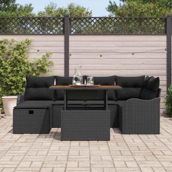 7-teiliges Garten Sofa Set mit Kissen Schwarz Poly Rattan