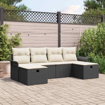 ARDEBO.de - 6-teiliges Garten-Sofa-Set mit Kissen Schwarz Poly-Rattan