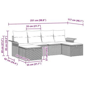 6-teiliges Garten-Sofa-Set mit Kissen Schwarz Poly-Rattan