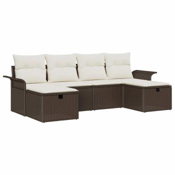 6-teilige Garten Sofa Set mit Kissen Braun Poly Rattan