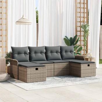 ARDEBO.de - 6-teilige Garten Sofa Set mit Kissen Graues Poly Rattan