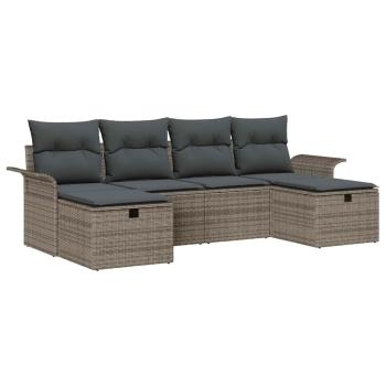 6-teilige Garten Sofa Set mit Kissen Graues Poly Rattan