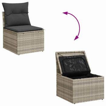 6-teiliges Garten-Sofa-Set mit Kissen Hellgrau Poly Rattan