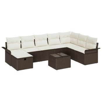 9-teiliges Garten Sofaset mit Kissen Braun Poly Rattan