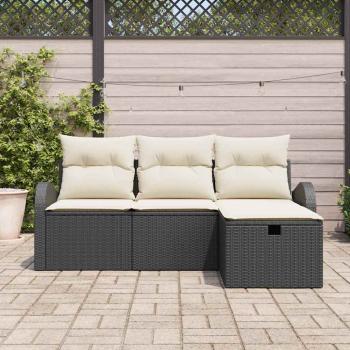 4-teiliges Garten Sofa Set mit Kissen Schwarz Poly Rattan