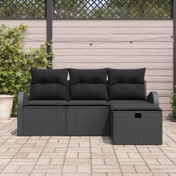 ARDEBO.de - 4-teiliges Garten-Sofa Set mit Kissen Schwarz Poly Rattan