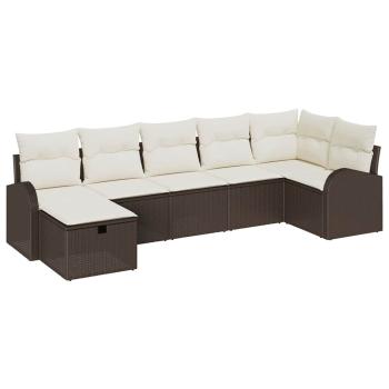 7-teiliges Garten Sofa Set mit Kissen Braunes Poly Rattan