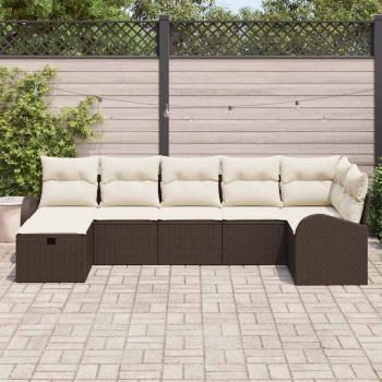 7-teiliges Garten Sofa Set mit Kissen Braunes Poly Rattan