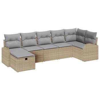 7-teiliges Garten Sofa Set mit Kissen Beige Poly Rattan