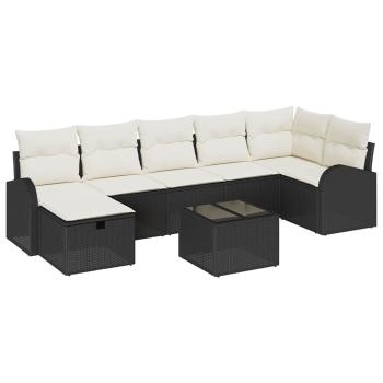 8-teiliges Garten Sofa Set mit Kissen Schwarz Poly Rattan