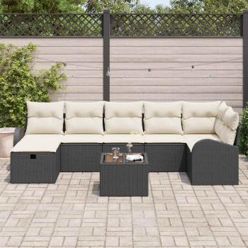 8-teiliges Garten Sofa Set mit Kissen Schwarz Poly Rattan