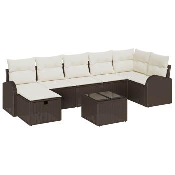 8-teiliges Garten Sofa Set mit Kissen Braun Poly Rattan
