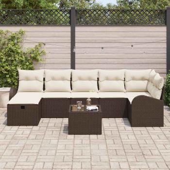 8-teiliges Garten Sofa Set mit Kissen Braun Poly Rattan