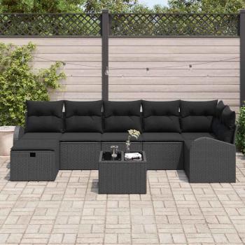 8-teiliges Garten Sofa Set mit Kissen aus schwarzem Poly Rattan